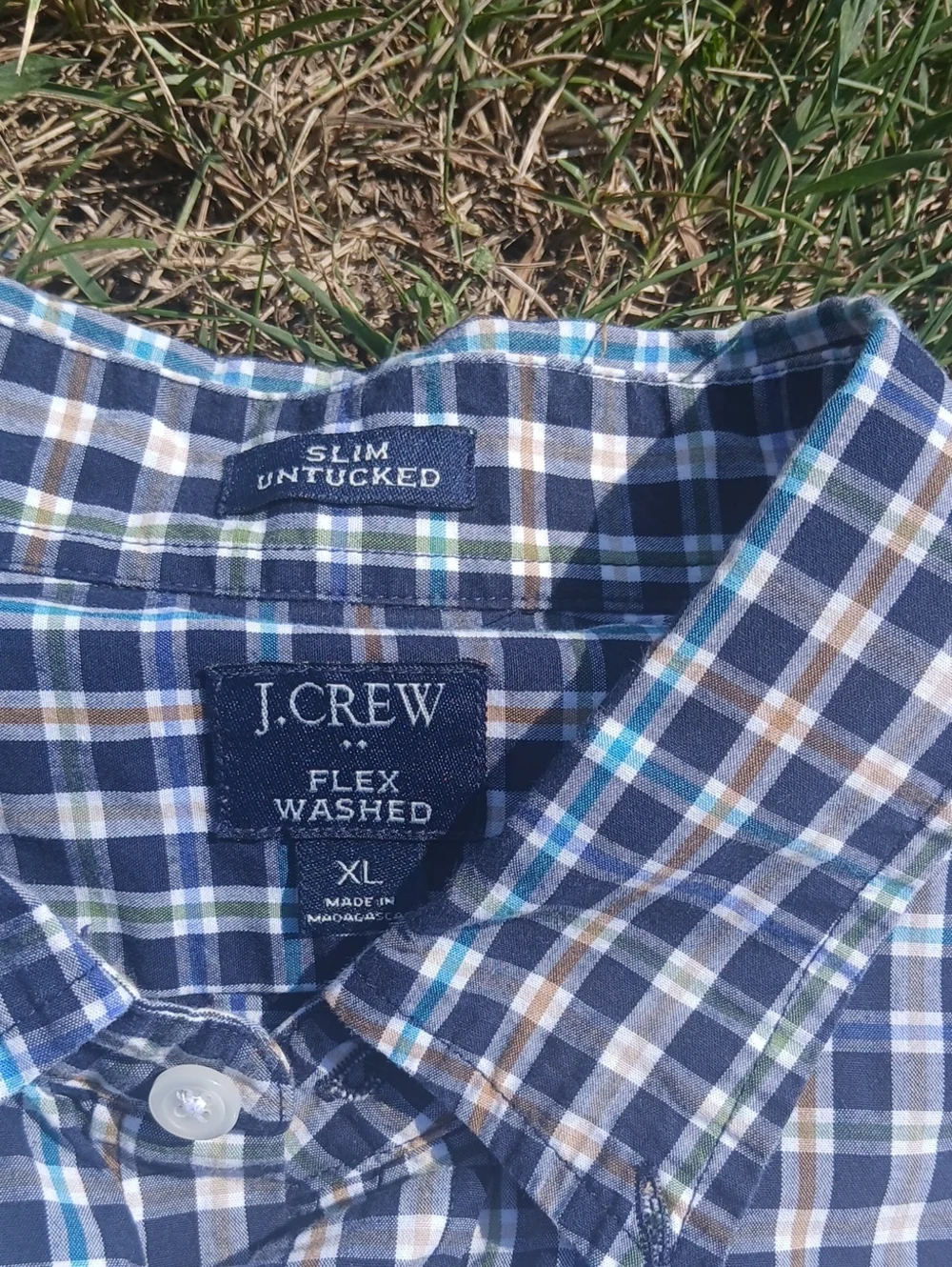 J. Crew Men’s Blue and White Plaid Button-Down Shirt
